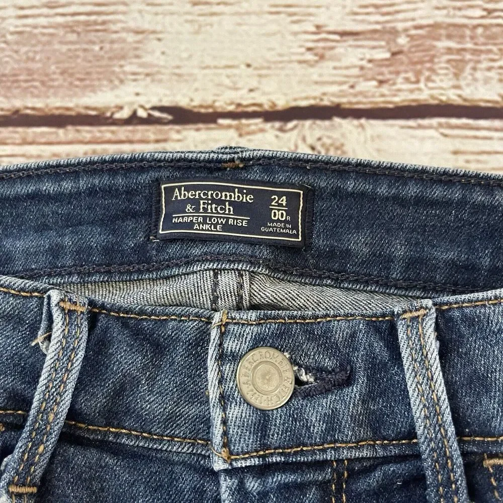 Abercrombie & Fitch Harper Low Rise Ankle Jeans Size 24/00r Blue Side Stripes‎